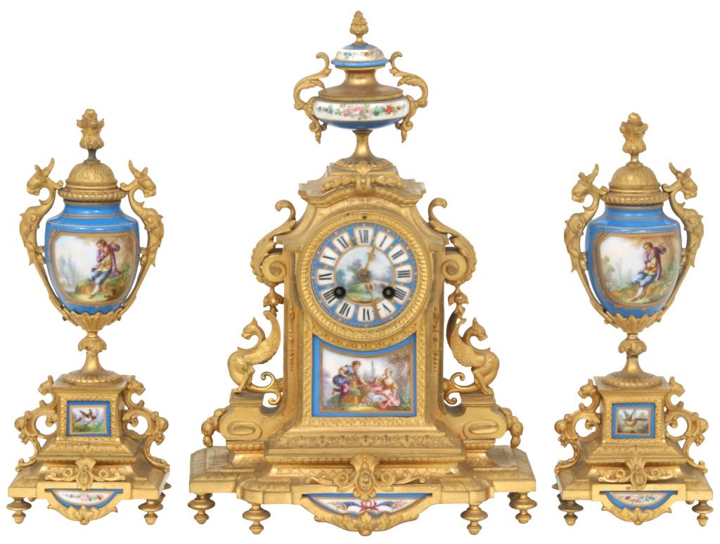French Gilt Bronze & Porcelain Clock Garniture (1 of 20)