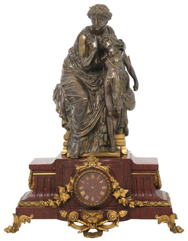 French Bronze & Rouge Marble Figural Clock (1 of 11)