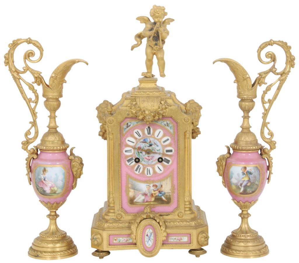 French Gilt Metal & Porcelain Clock Garniture (1 of 19)