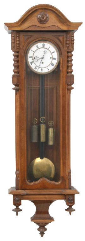 Grand Sonnerie 3 Weight Vienna Regulator Clock: Grand Sonnerie 3 Weight Vienna Regulator Clock, Austria, mid-19th century, with three weights, 8-day weight driven brass movement, Grand Sonnerie strike, refinished mahogany case, original porcelain d
