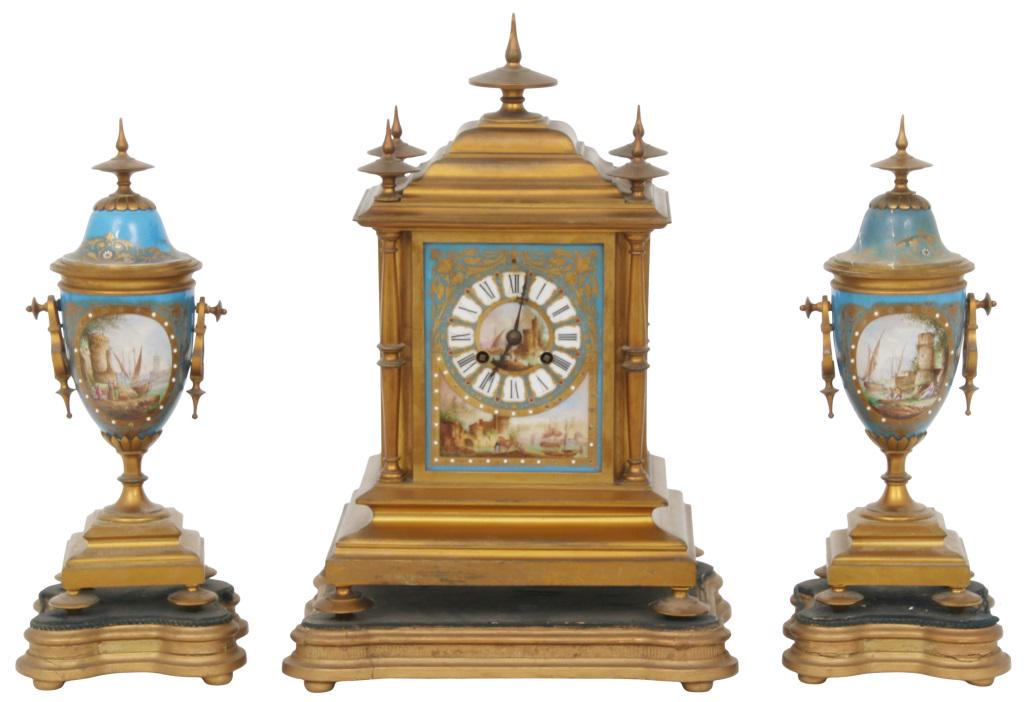 French Gilt Bronze & Porcelain Clock Garniture (1 of 20)