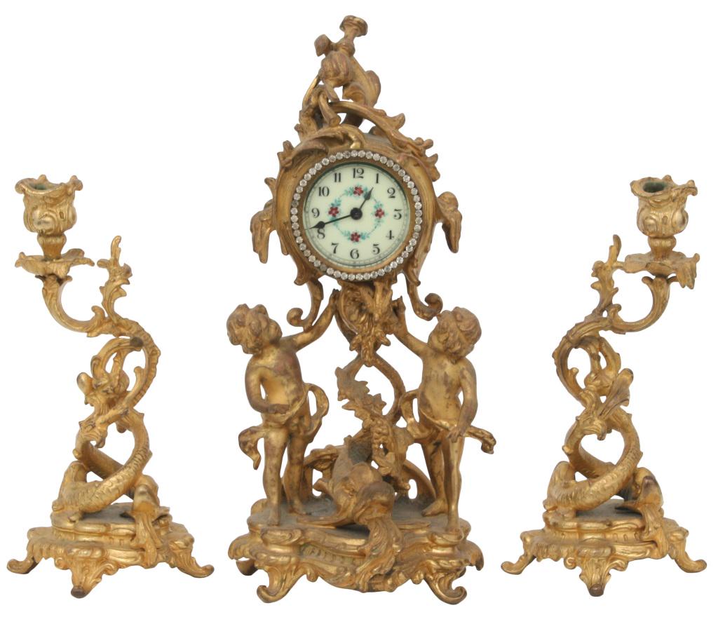 Three-Piece Figural Clock Garniture (1 of 11)