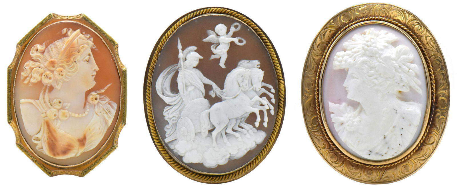 Three 14K Yellow Gold Cameo Brooches (1 of 7)