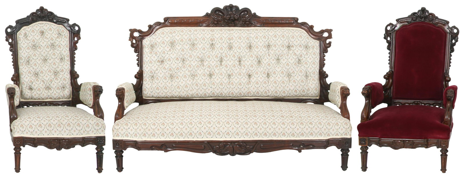 Rococo Style Rosewood Three Piece Parlor Set (1 of 20)