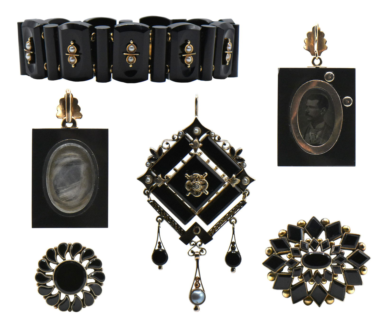 Six 10K Yellow Gold & Black Onyx Jewelry Items (1 of 7)