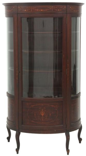 American Inlaid Mahogany China Cabinet: American Inlaid Mahogany China Cabinet circa 1890-1910 with mother of pearl highlights in the frieze 64 x 36 x 18 inches