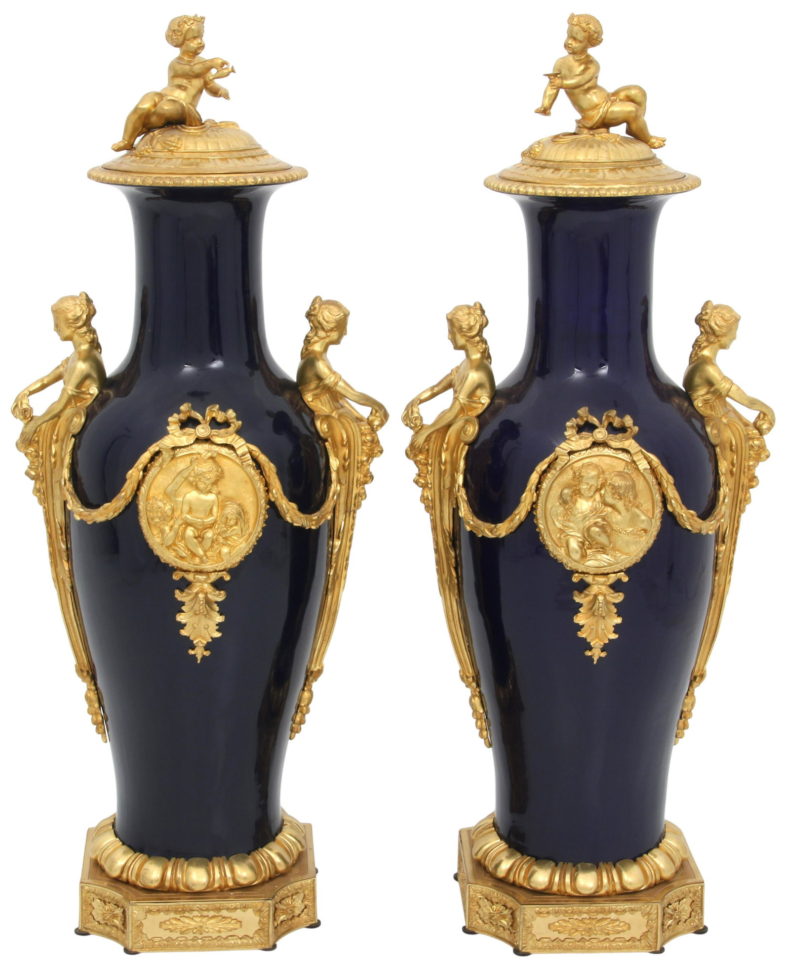 Louis XVI Style Bronze & Porcelain Palace Urns (1 of 14)