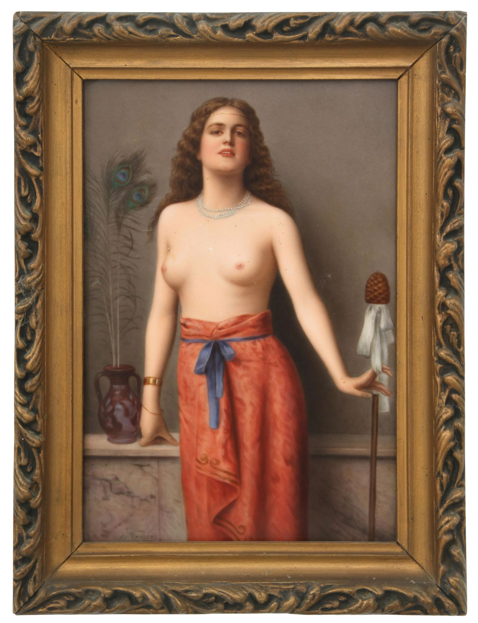 KPM Porcelain Plaque of a Nude Woman: KPM (Royal Porcelain Factory) (Berlin, German, founded 1763) Plaque of a Nude Woman hand-painted porcelain impressed "K.P.M." with scepter mark, numbered "237/158," artist signed "Wagner" 9 x 6 inches