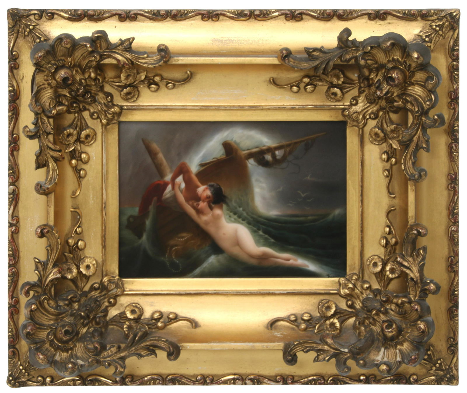 German Porcelain Plaque, "The Kiss of the Wave" (1 of 8)