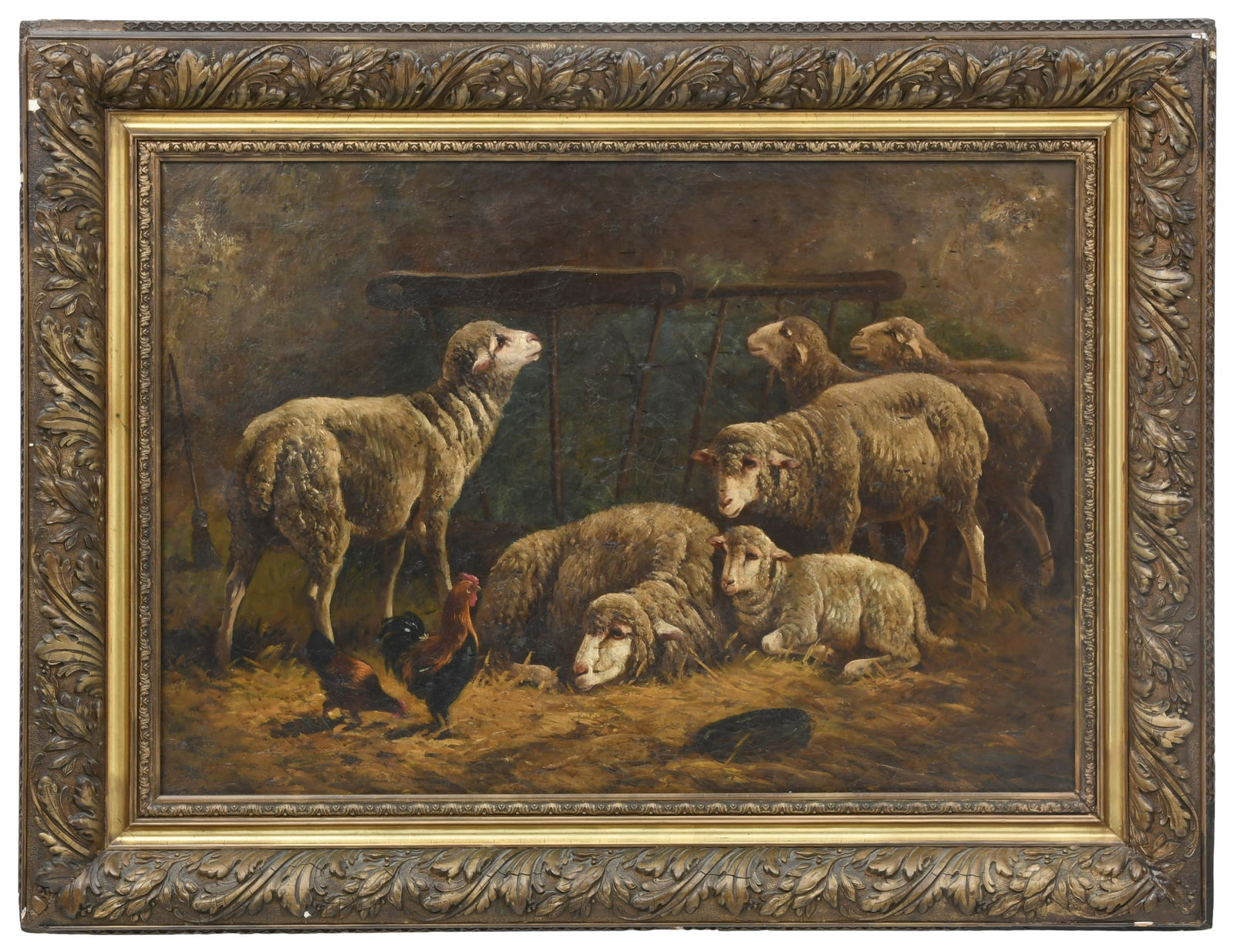 Interior Barn Scene of Sheep & Roosters (1 of 6)