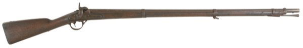 Model 1842 U.S. Percussion musket. 69 caliber: Model 1842 U.S. Percussion musket. 69 caliber. 42" barrel has a rusty bore that is dented at the muzzle. The lock plate is marked with an eagle over "US" in front of the hammer and "Harpers Ferry 1845