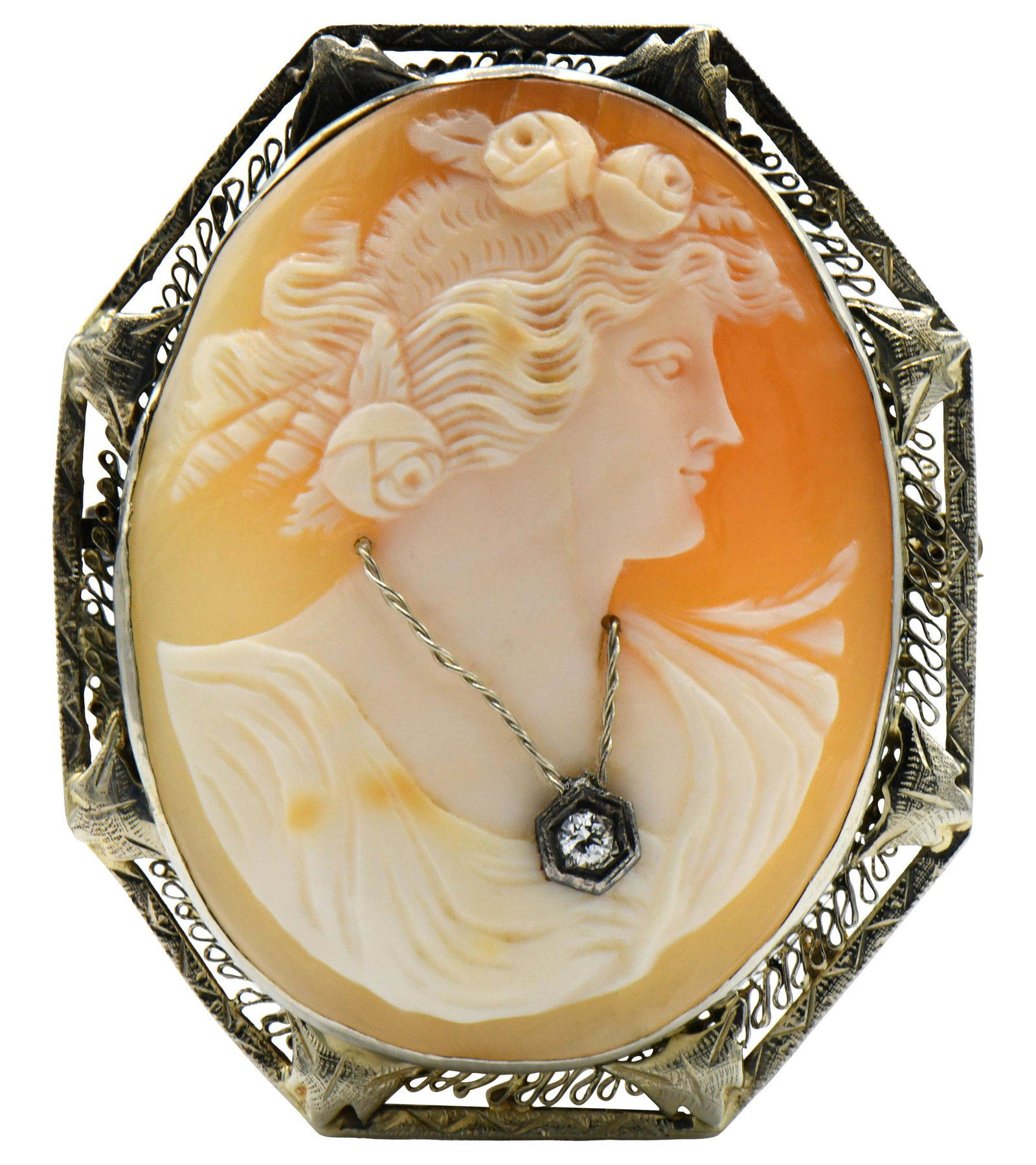 14 Karat White Gold & Diamond Cameo (1 of 2)