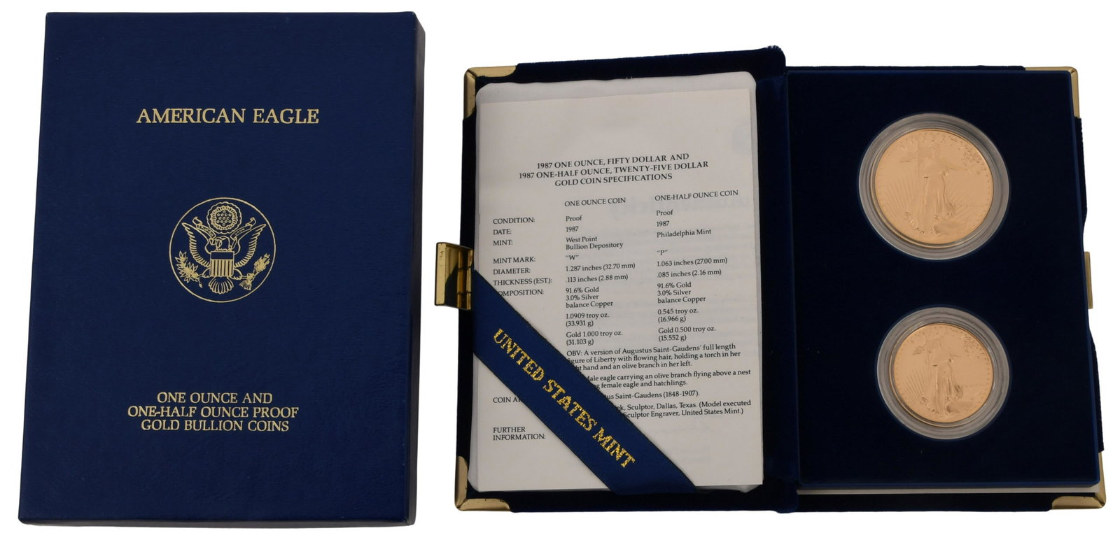 Two 1987 American Eagle Proof Gold Coins (1 of 2)