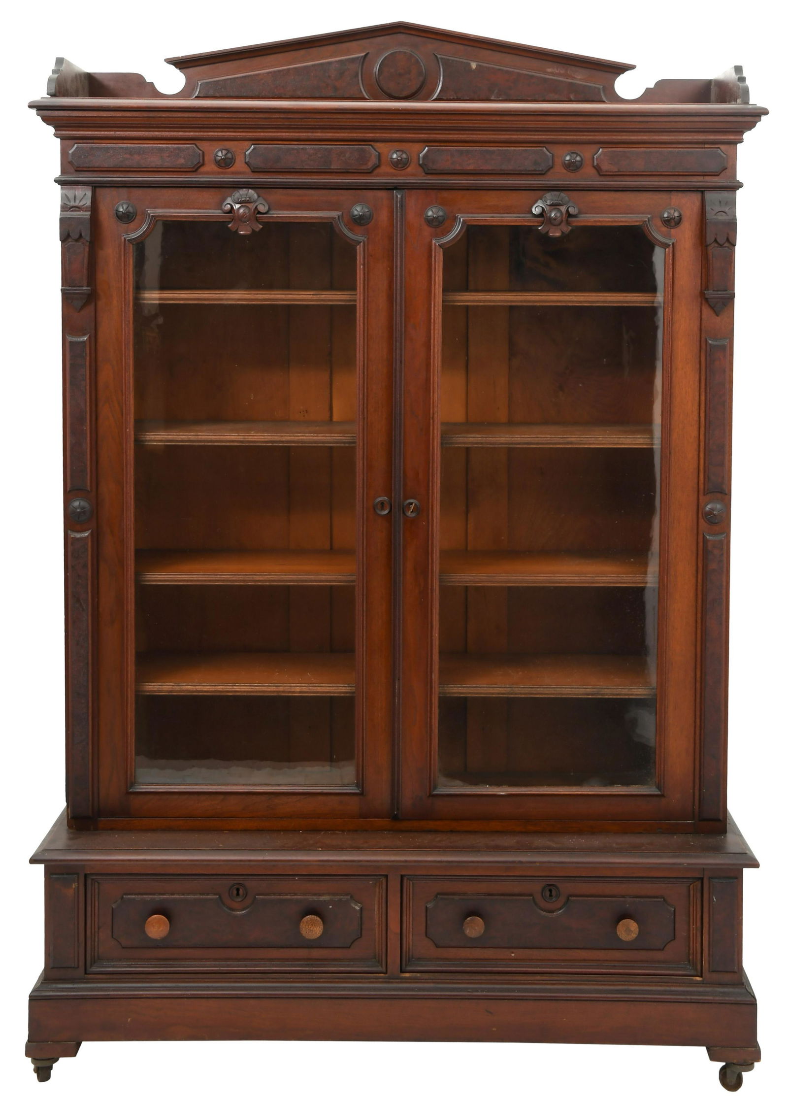 American Victorian Walnut Two-Door Bookcase (1 of 7)
