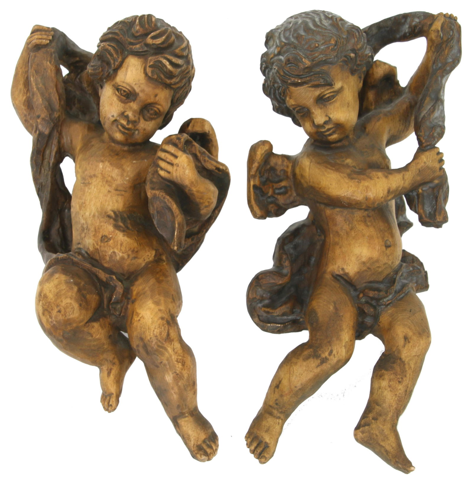 Pair of Italian Carved Wood Wall-Hanging Cherubs (1 of 9)