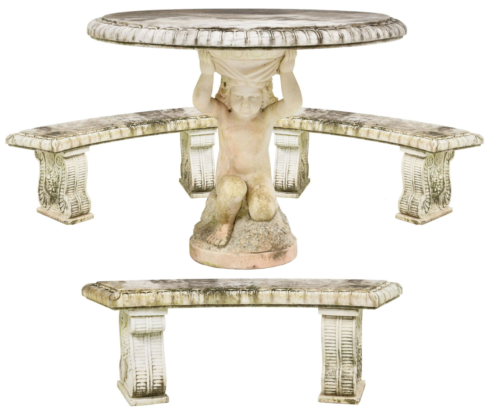 Italian Carved Marble Garden Table & Three Benches (1 of 13)