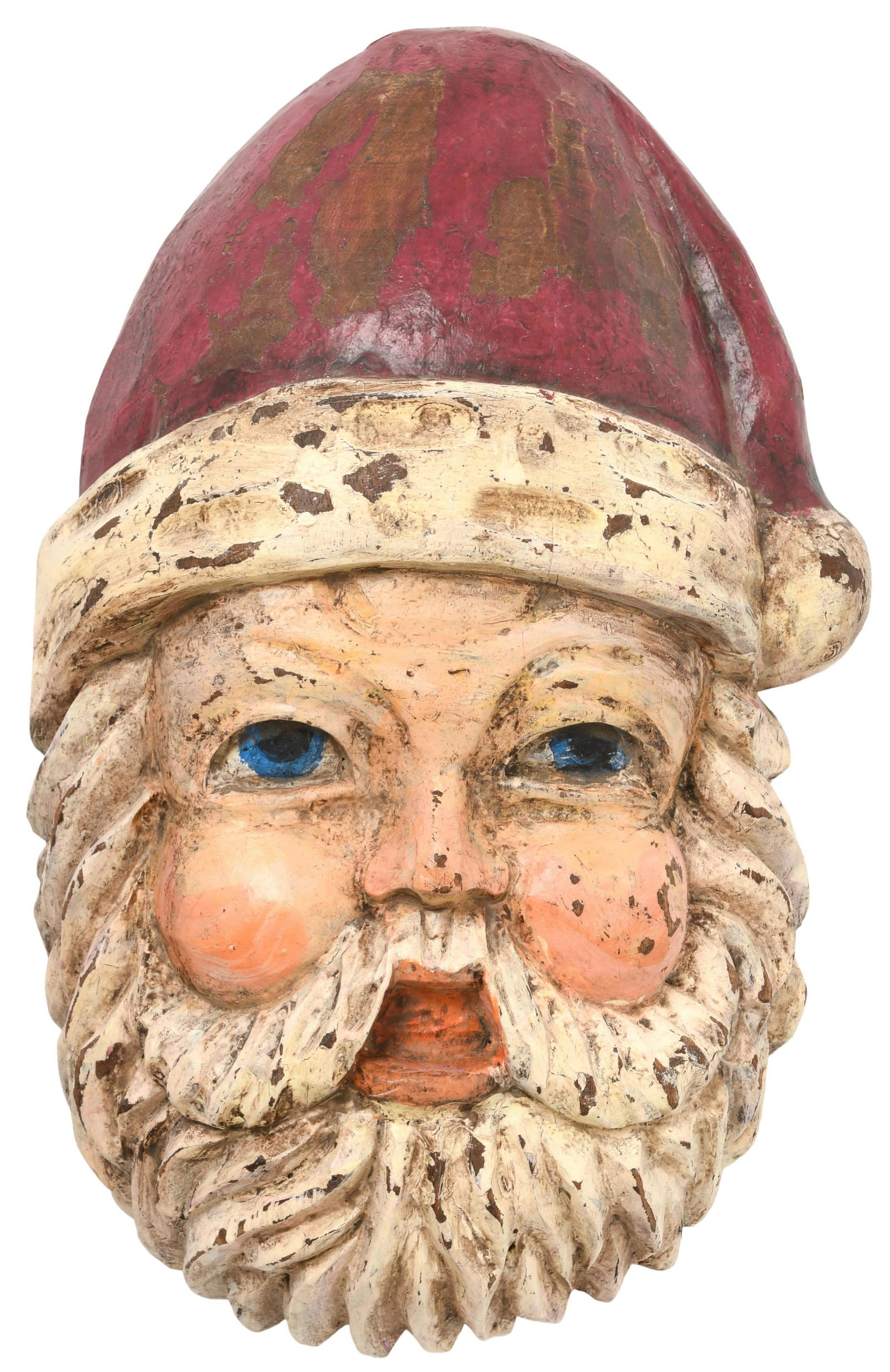 Carved Wood Wall Hanging Santa Claus Head (1 of 4)