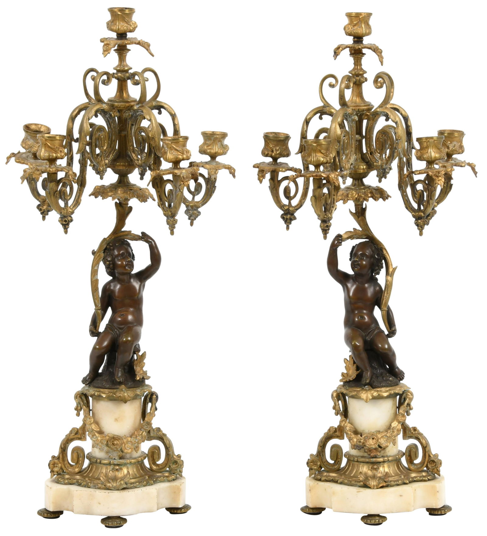 Pair of Louis XV Style Bronze & Marble Candelabra (1 of 7)
