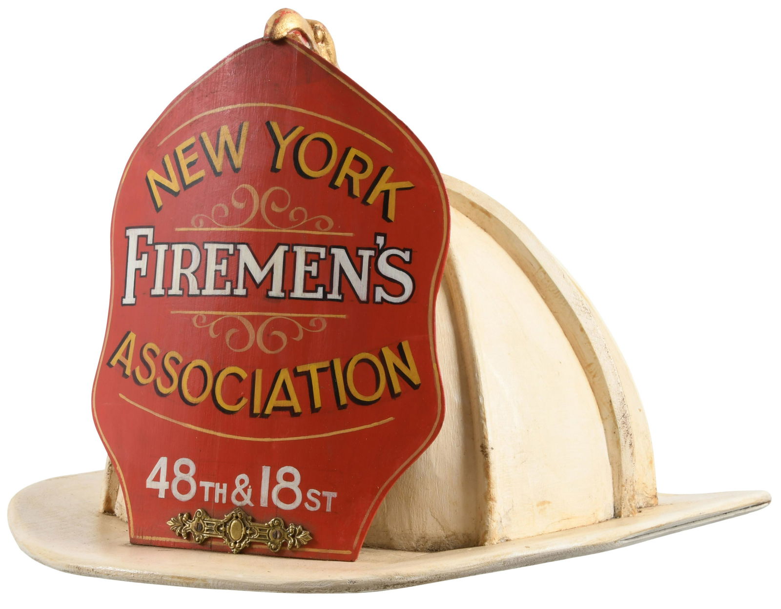 New York Firemen's Association Wooden Helmet Sign (1 of 11)