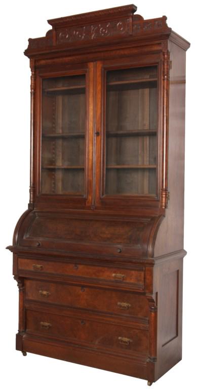 American Carved Walnut Cylinder Secretary (1 of 7)