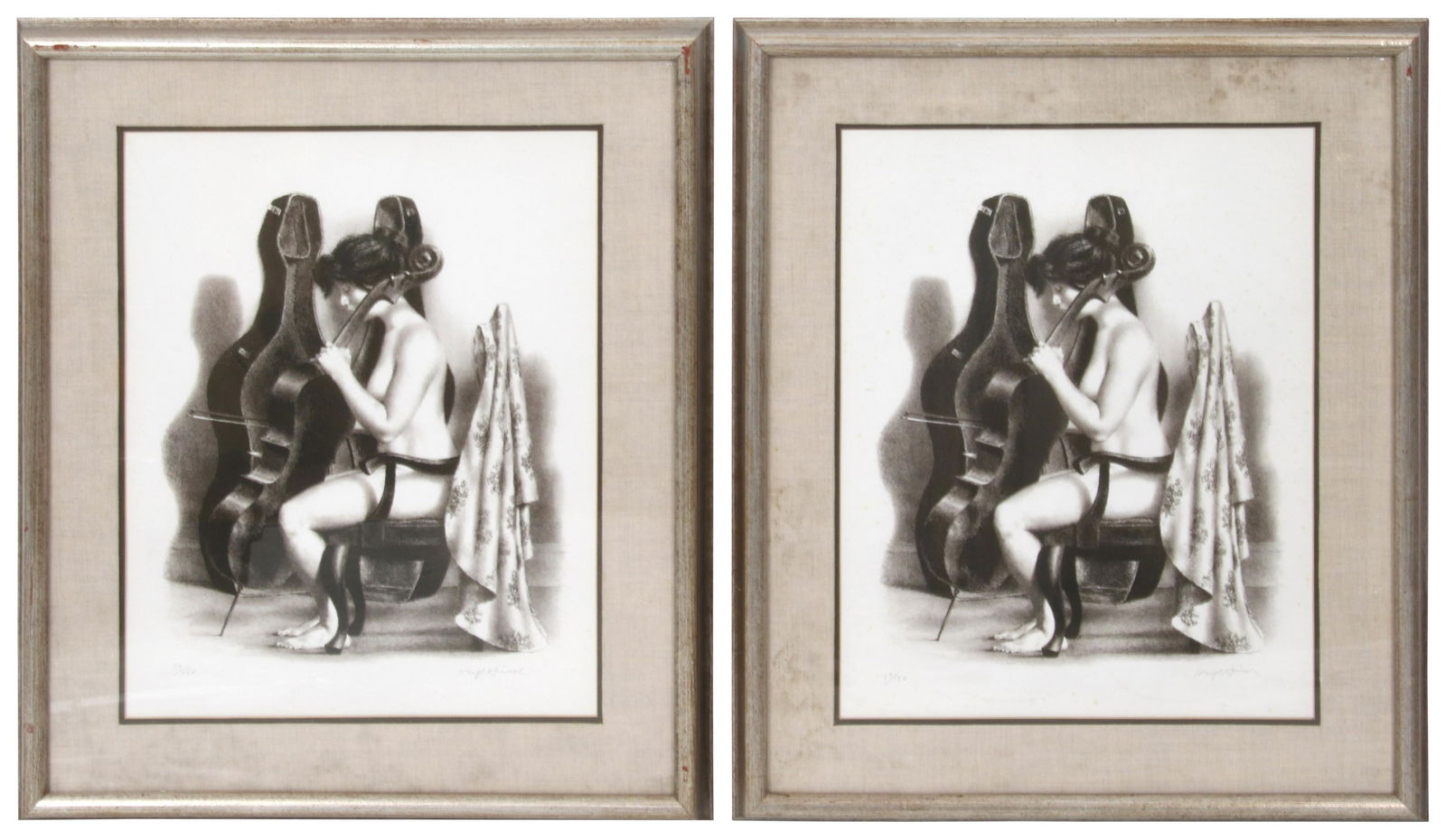 Joseph Hirsch (American, 1910-1981): Joseph Hirsch (American, 1910-1981) Nude Woman Playing the Cello, A Pair lithograph each signed "Joseph Hirsch" (lower right) 24 3/4 x 20 3/4 inches (frame)