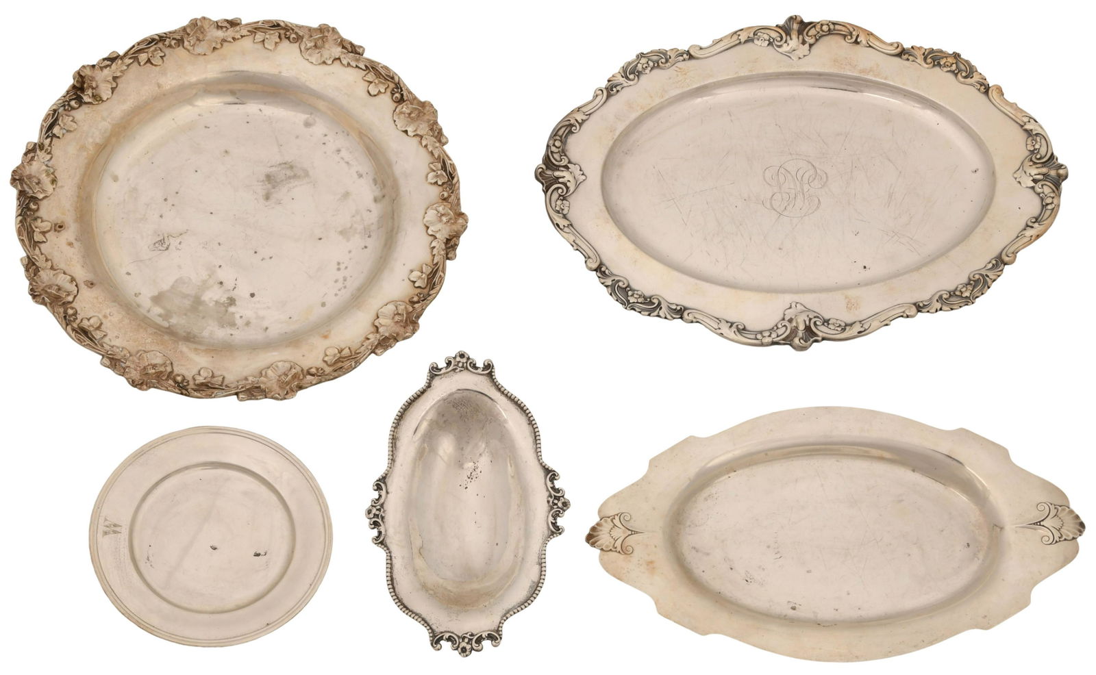 Group of Five Sterling Silver Serving Trays (1 of 7)