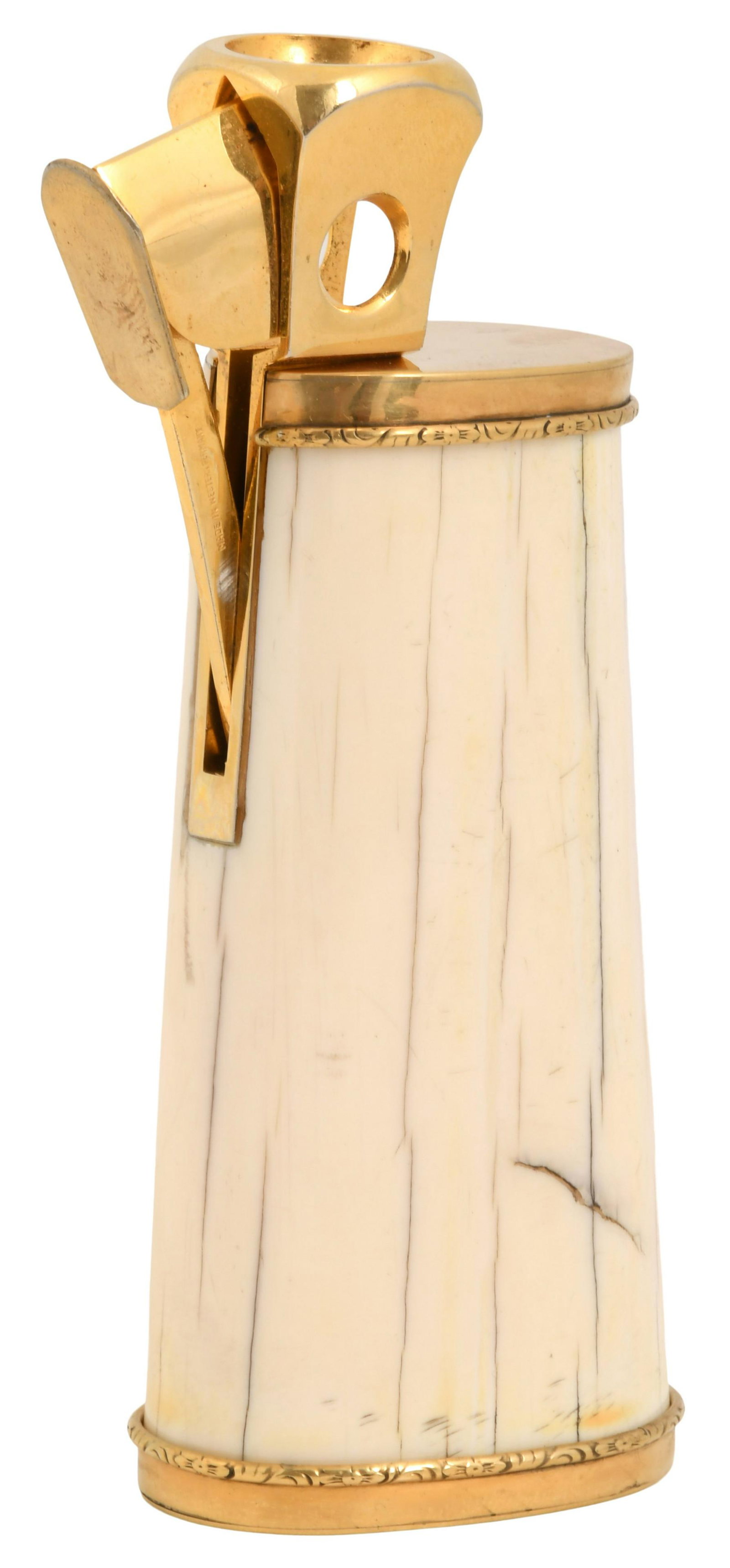 Vermeil & Carved Bone Cigar Cutter: Vermeil & Carved Bone Cigar Cutter 20th century marked "Donatus, Solingen/925" 5 1/2 in. high