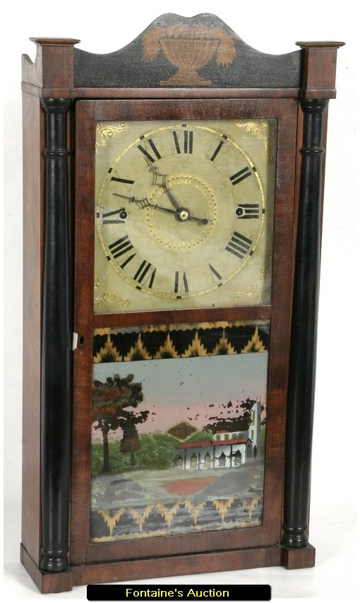 NORRIS NORTH SHELF CLOCK CA 1825: NORRIS NORTH SHELF CLOCK CA 1825. Norris North Shelf Clock Ca 1825. Ht 30".The Torrington movements are notorious for there inefficiency in design. We tested this example and it has been running fine.