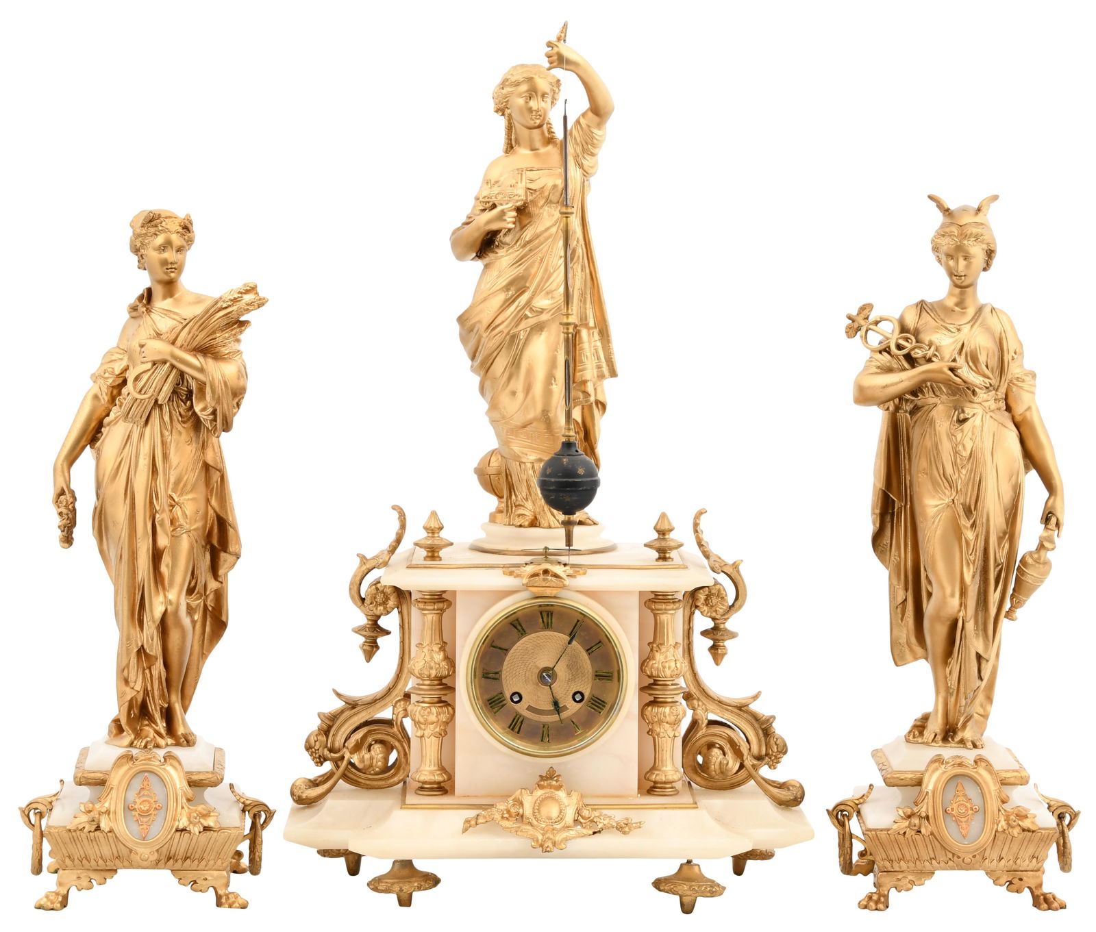 French Painted Metal & Onyx Figural Clock Garniture (1 of 13)