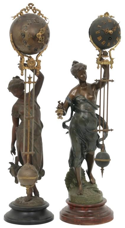 Two Patinated Metal Figural Swing Clocks (1 of 13)