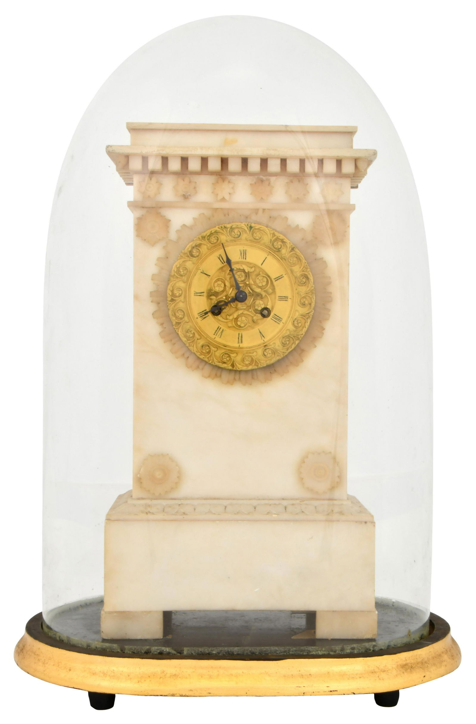 French Alabaster Silk Thread Mantel Clock with Dome (1 of 8)