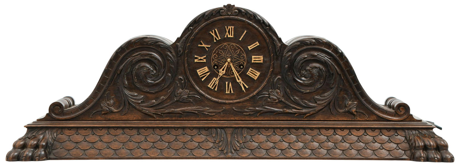 German Carved Oak Tambour Mantel Clock (1 of 8)