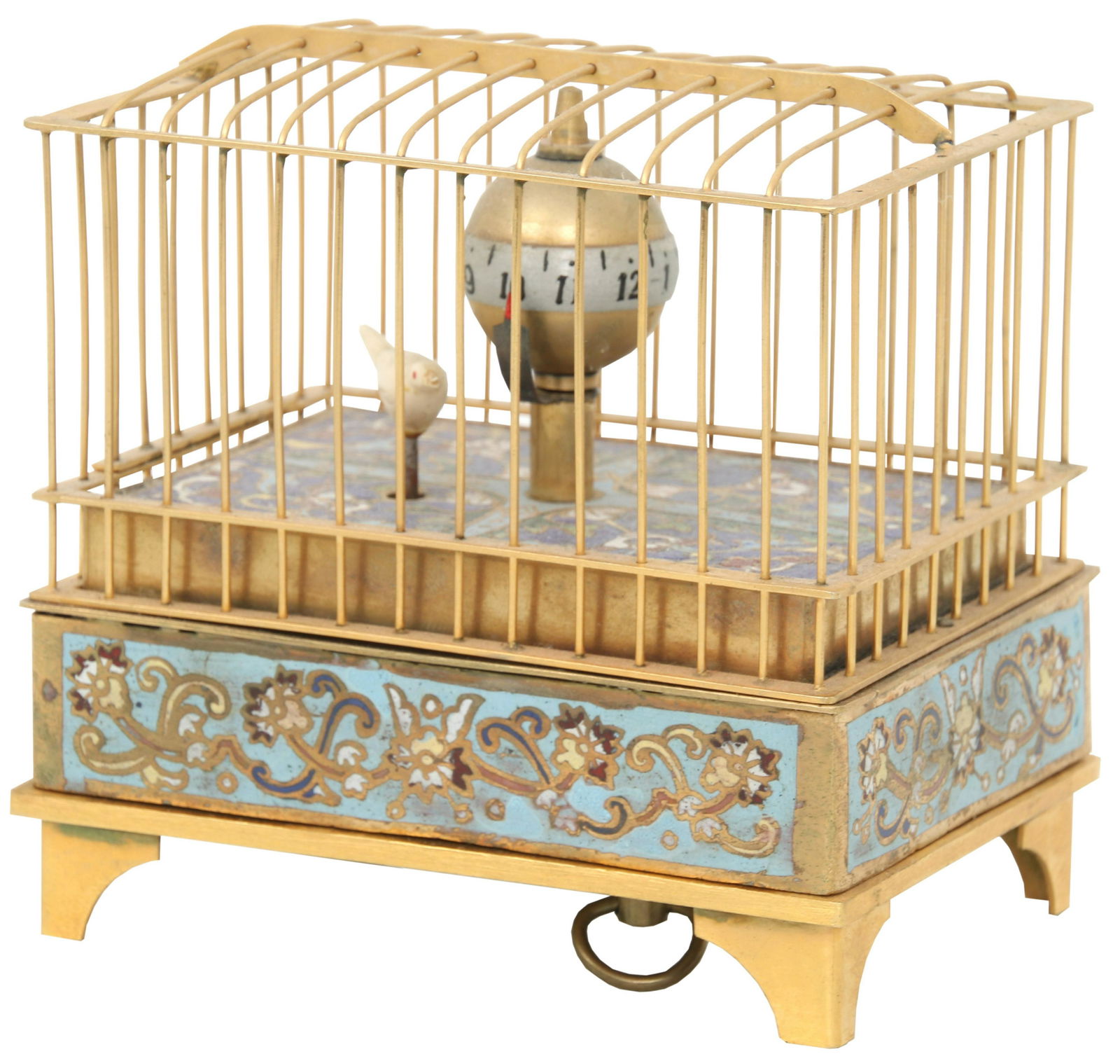 German Gilt Brass & Cloisonné Bird Cage Clock (1 of 8)