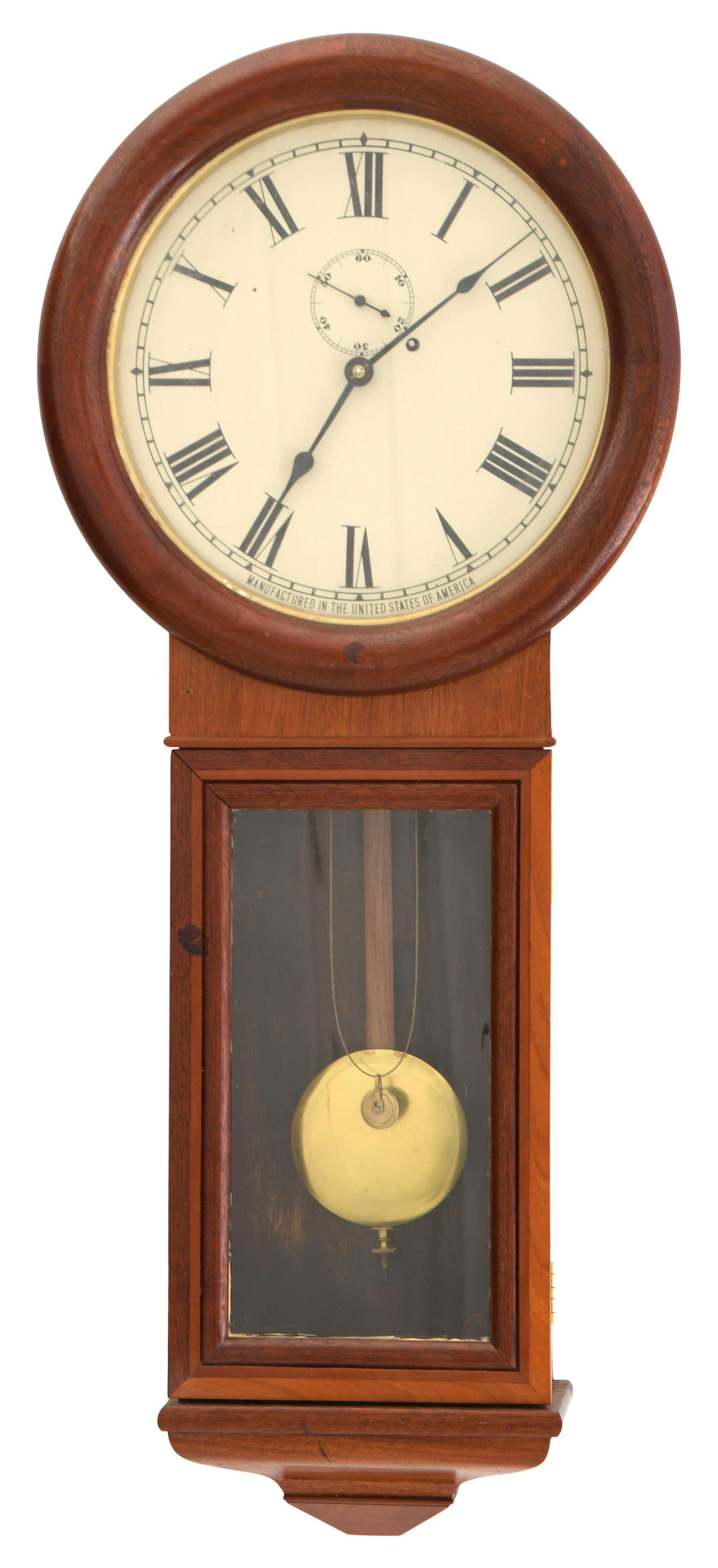 Seth Thomas No. 2 Wall Regulator Clock: Seth Thomas No. 2 Wall Regulator Clockcirca 1970reproduction model, cherry case, 8-day weight driven movement, dial marked "Manufactured in the United Sates of America"38 x 16 x 6 inches