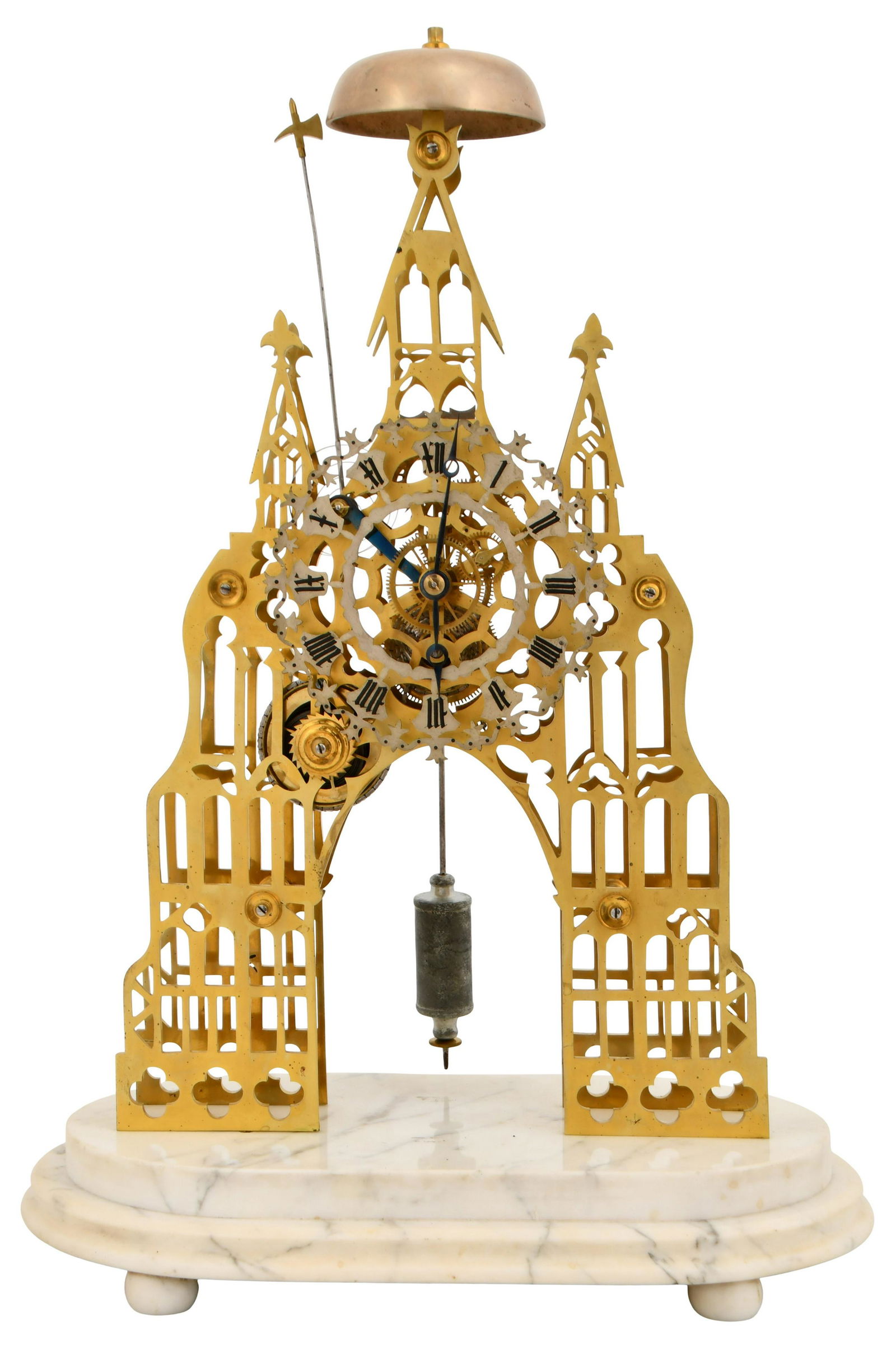 Gothic Style Brass & Marble Fusee Skeleton Clock (1 of 6)