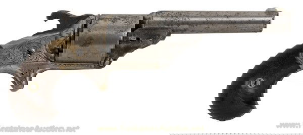 MOORE TEAT FIRE 32 CALIBER CIVIL WAR 6 SHOT REVOLV: Front loading revolver. Engraved frame has about 70% of it's silver plating, cylinder and barrel blue is gone, both are shiny silver. Walnut grips are very good. Missing the spur trigger.