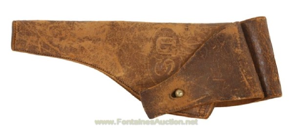 U.S. Marked Leather Holster: Light brown holster has a large US in an oval in front and is also marked Rock Island Arsenal E.H.S. in 3 lines. The leather is soft and pliable.