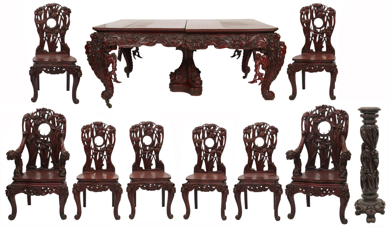 Japanese Meiji Period Carved Wood Dining Set (1 of 19)
