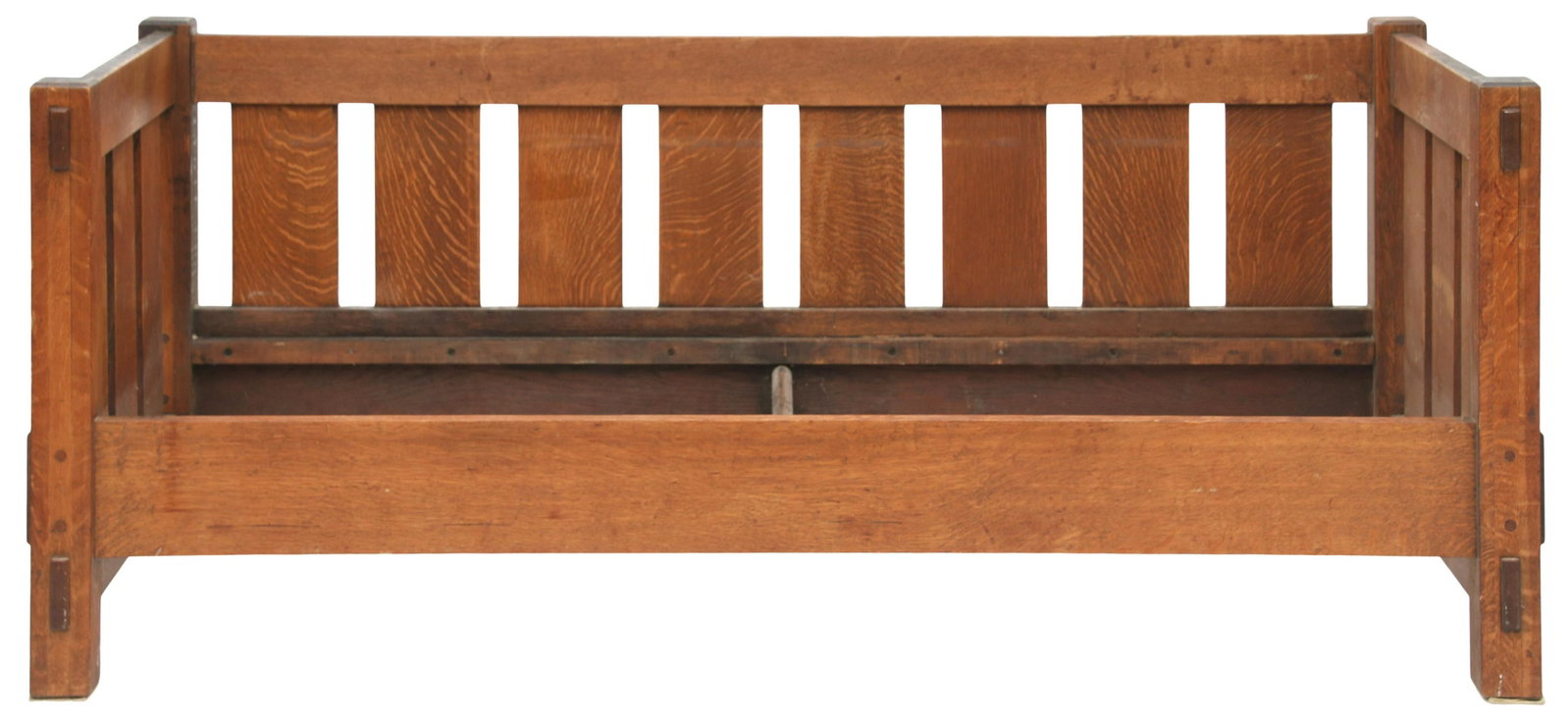 Gustav Stickley (American, 1858-1942), No. 208 Settee: Gustav Stickley (American, 1858-1942) No. 208 Settee circa 1904 quarter sawn oak unmarked 29 x 72 x 32 inches