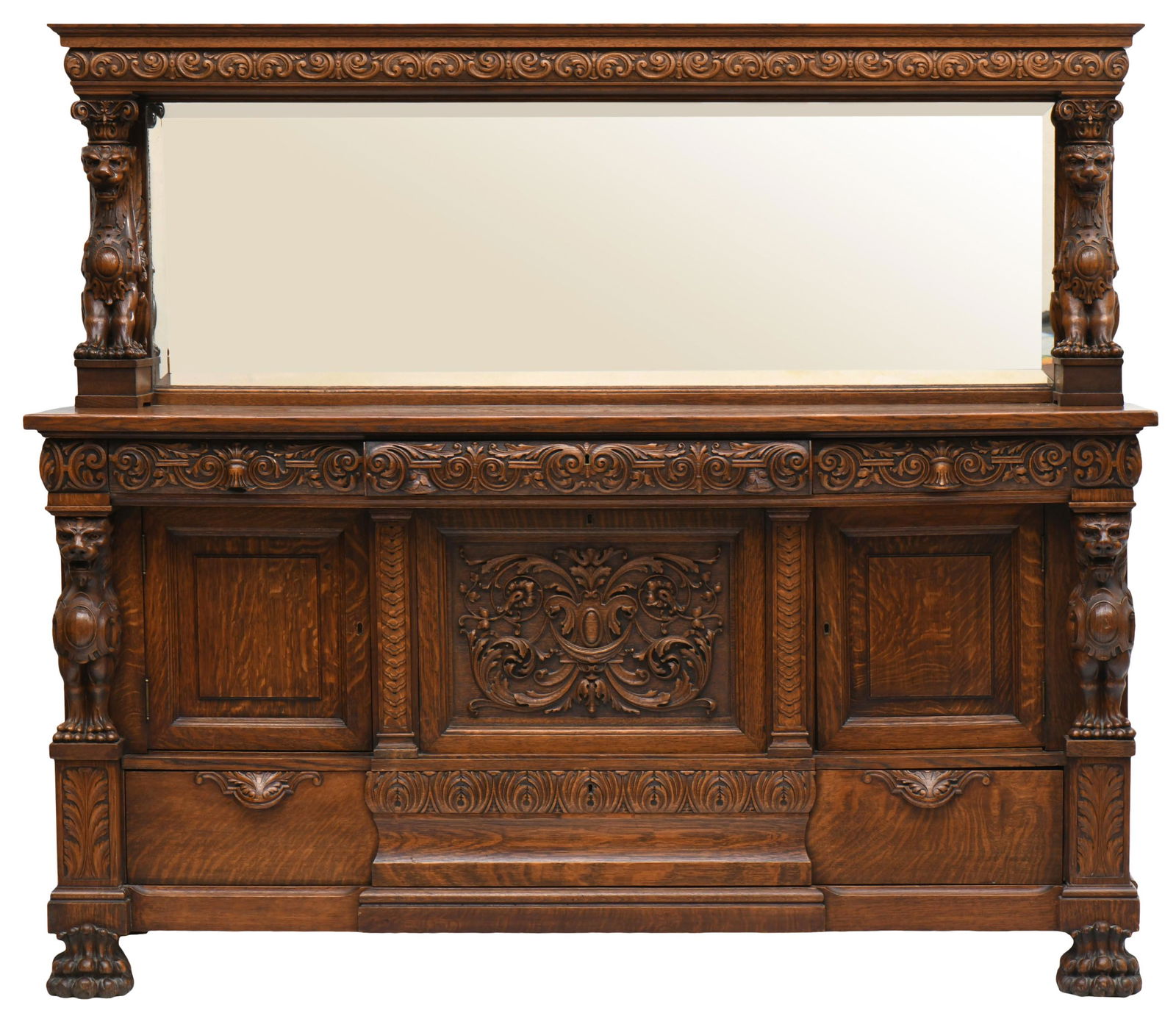 American Figural Carved Oak Sideboard (1 of 9)