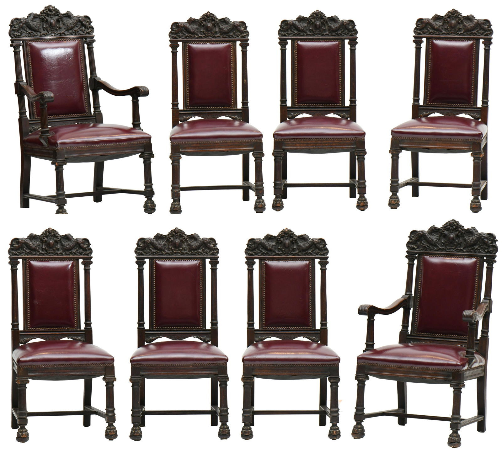 Set of Eight American Carved Oak Dining Chairs (1 of 14)