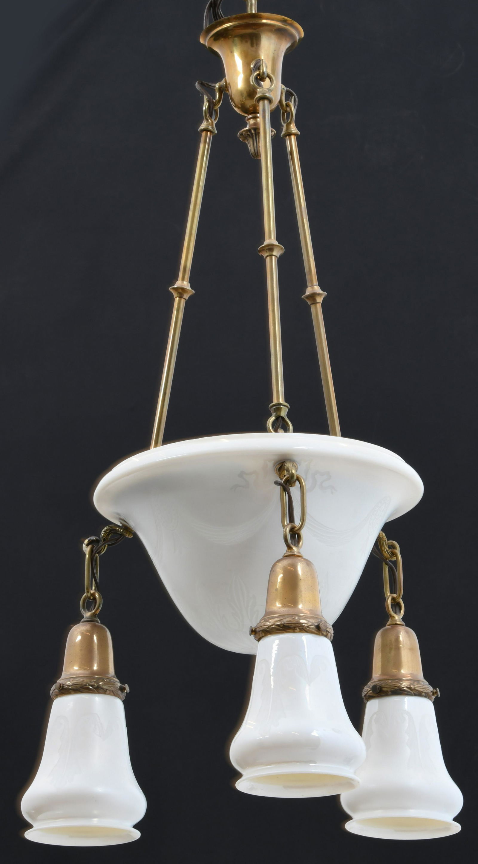 American Gilt Brass Chandelier with Steuben Shades (1 of 10)