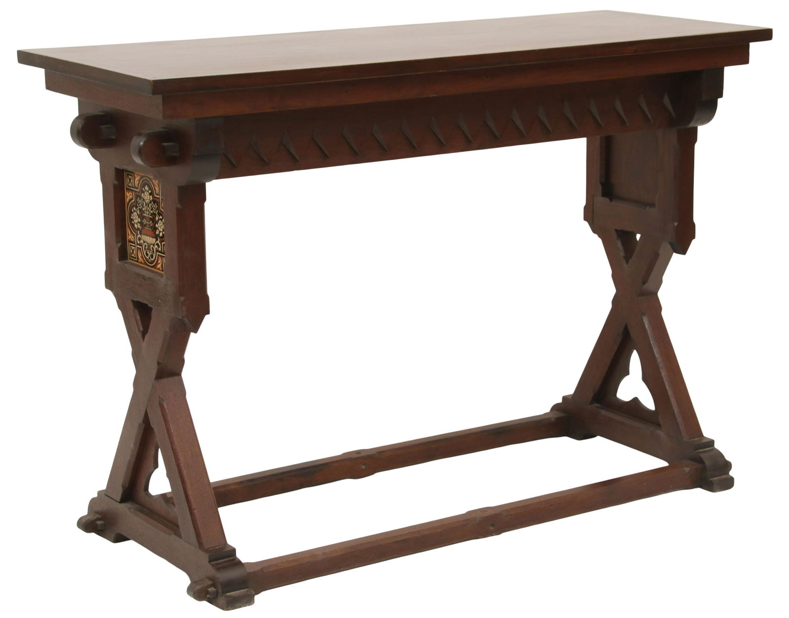 American Gothic Revival Walnut Table with Ceramic Tiles (1 of 10)