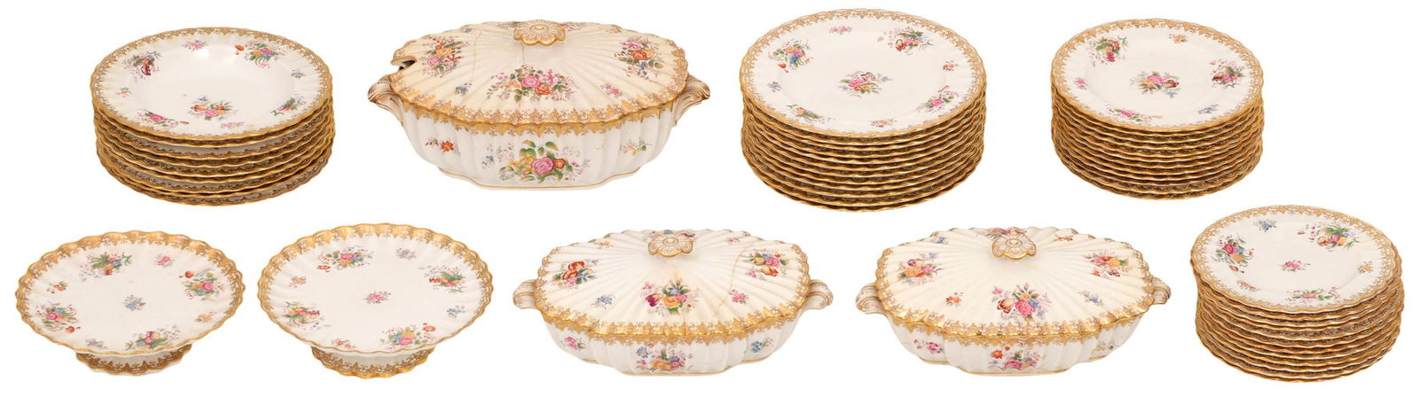 113-Piece Hand-Painted & Gilt Porcelain Dinner Service (1 of 14)