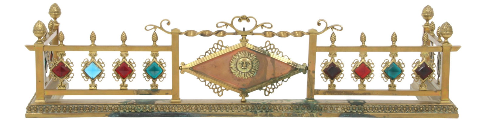 American Gilt Bronze & Jeweled Fire Fender: American Gilt Bronze & Jeweled Fire Fender late 19th century 11 1/2 x 48 x 14 inches