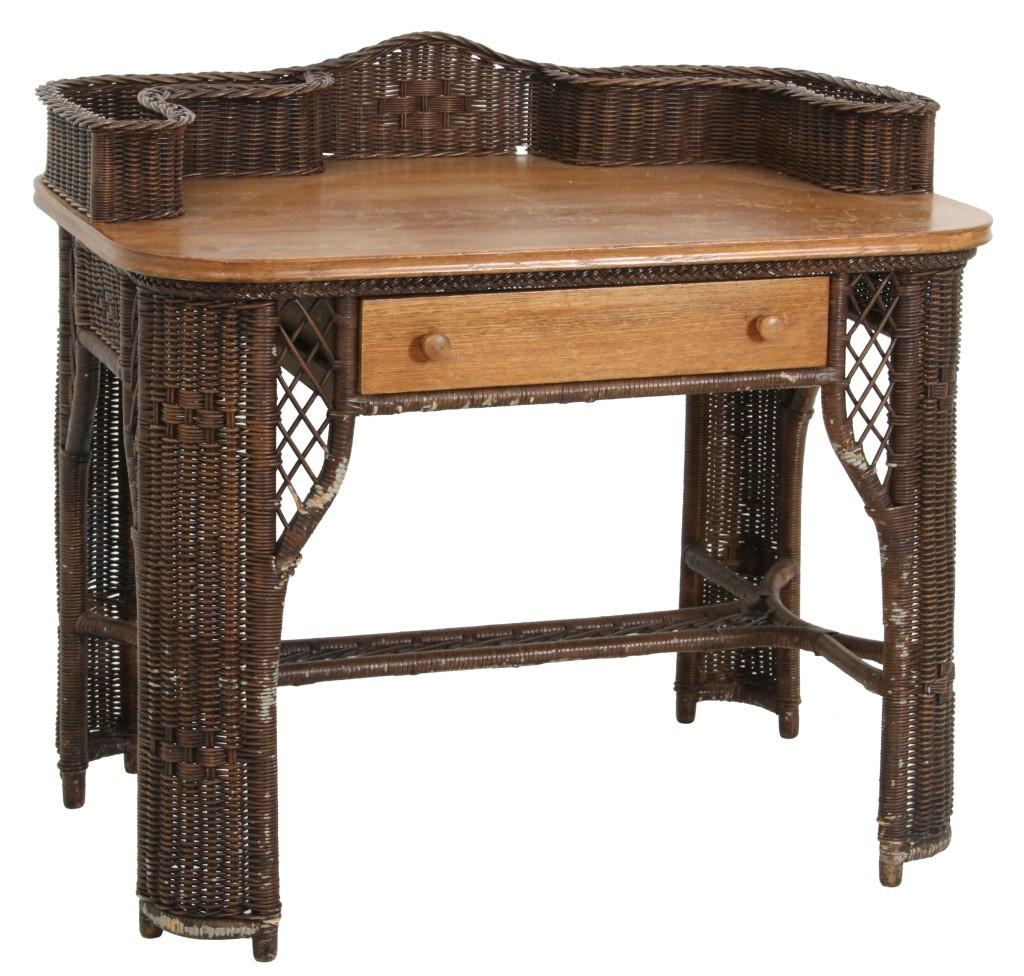 American Oak & Wicker One-Drawer Desk (1 of 13)