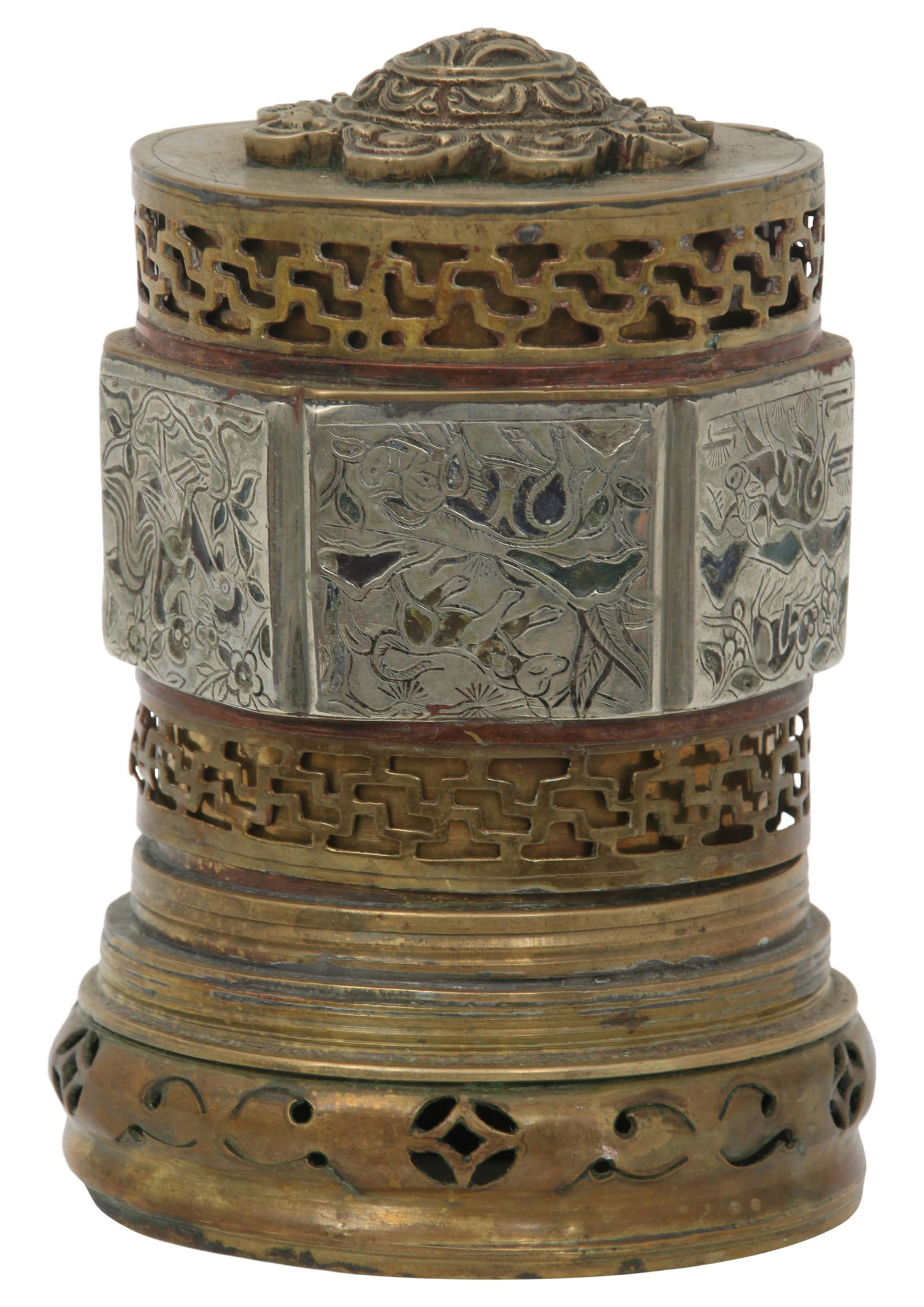 Tibetan Bronze & Silver Prayer Wheel (1 of 8)