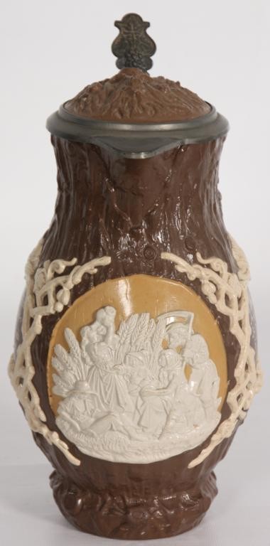 Mettlach Cameo Pitcher w/ Wheat Farmer Scene #1028: Mettlach Cameo Pitcher w/ Wheat Farmer Scene #1028