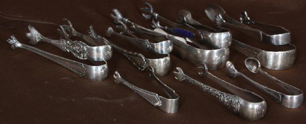 11 Assorted Sterling Silver Sugar & Pickle Tongs.: 11 Assorted Sterling Silver Sugar & Pickle Tongs.