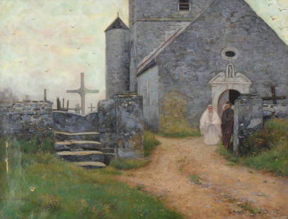 John Willard Raught (American, 1857-1931): John Willard Raught(American, 1857-1931)"Old Church at Audresselles - France"oil on canvassigned and dated lower left29 1/2 x 39 1/2 inches (sight)35 1/2 x 45 1/2 inches (frame)